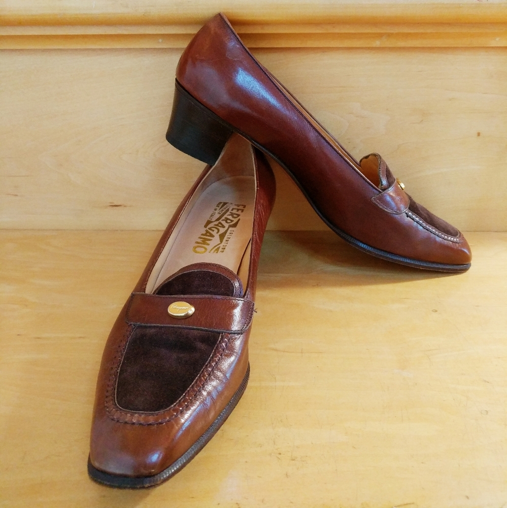 Salvatore Ferragamo Brown Leather & Suede Loafers
